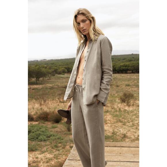 Zara Women’s Linen Top in Light Grey size S NWT Resort Wear Vacation Beachy - Picture 1 of 9